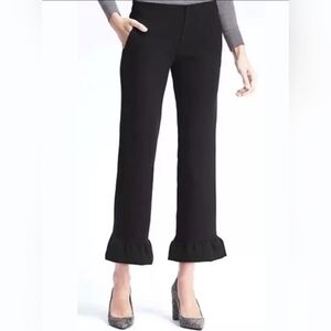 NWT BANANA REPUBLIC Women's Size 4 Logan Crop Stretch Pant Ruffle‎ Hem Black